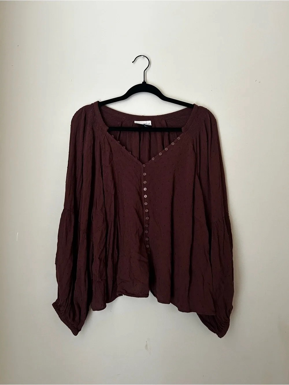 Universal Thread Burgundy Button-Front Peasant Top